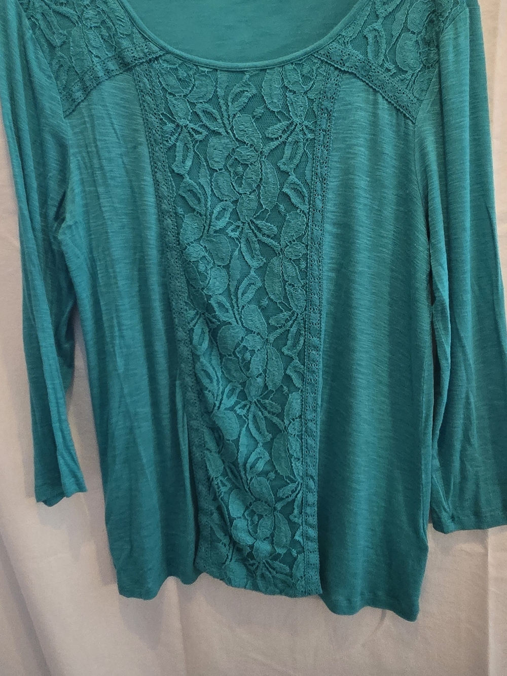 Cupio Teal Lace-Panel Long Sleeve Tee